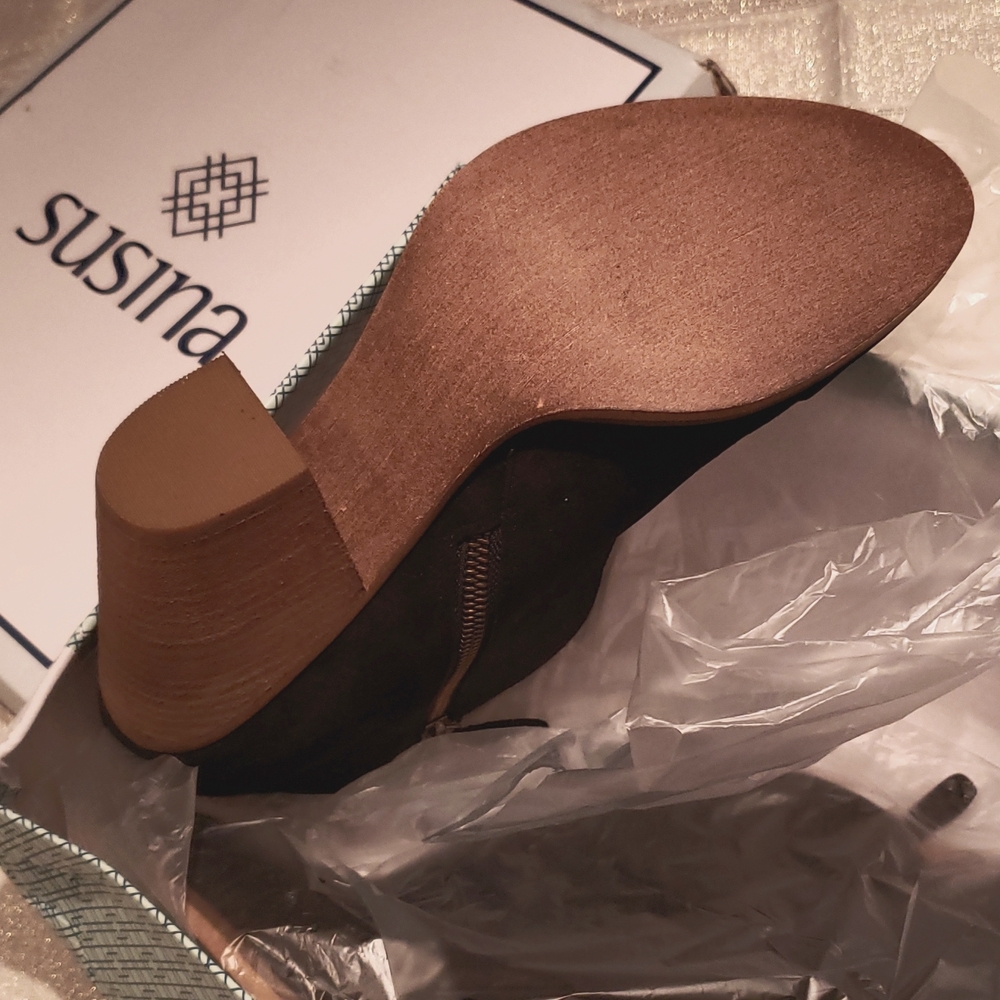 SUSINA Boots Suede Leather Fashion Bootie NEW Comfort Heel Women's 11 BLACK - Picture 7 of 15